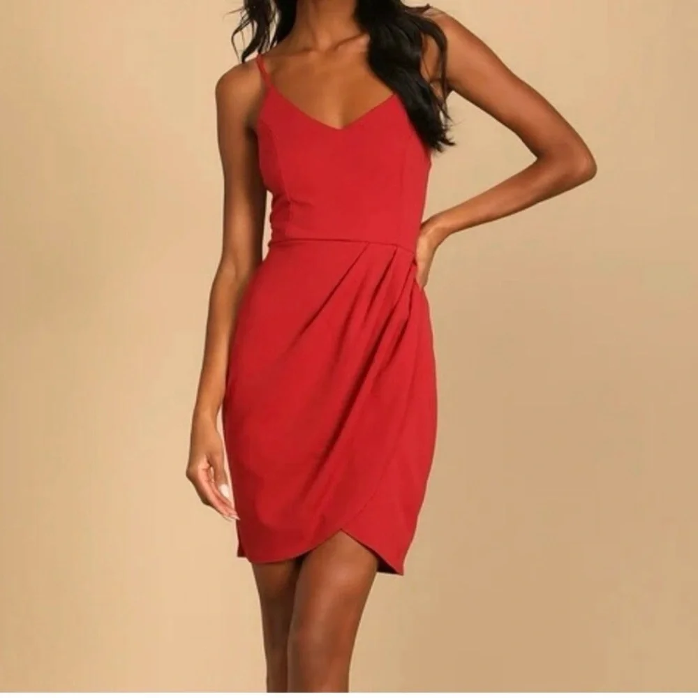 Lulus Forever Your Girl Rust Red Body Con Stretchy Mini Dress Size XS.